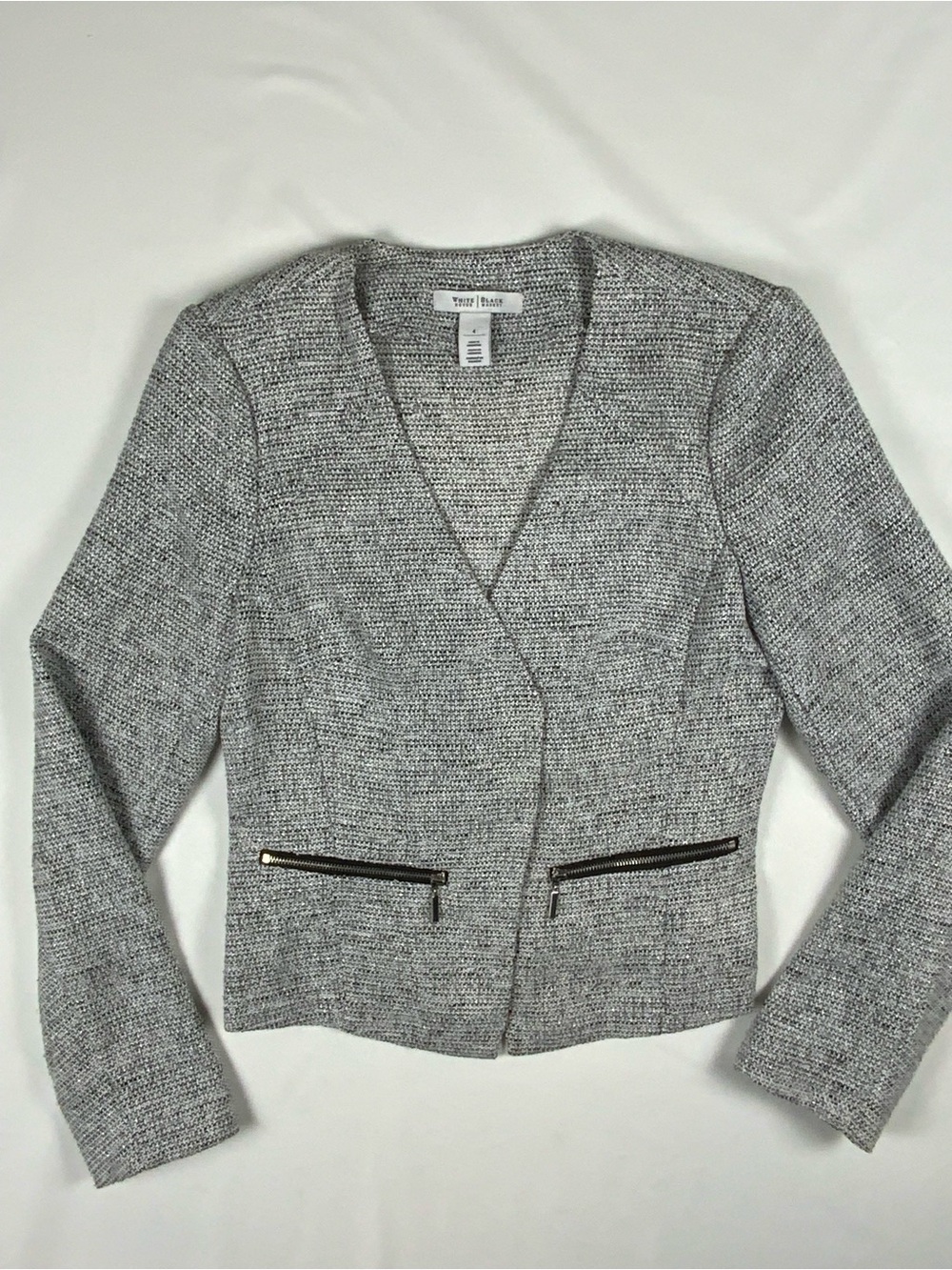 White House Black Market Light Gray Tweed Zip-Pocket Blazer